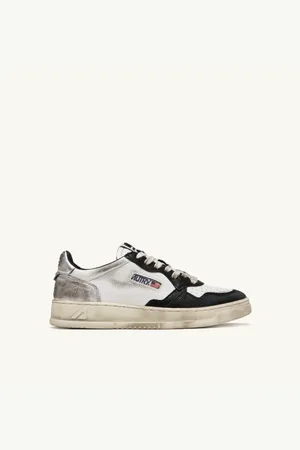 Autry Sneakers, male, , 8 UK, Vintage Leather Trainers in White Black Silver