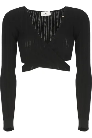 Elisabetta Franchi Long Sleeve Tops, female, , M, Viscose Top with V-Neck