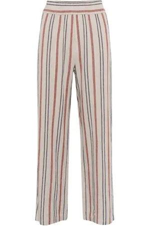 INWEAR Straight Trousers, female, , M, Wide Leg Striped Linen Blend Trousers