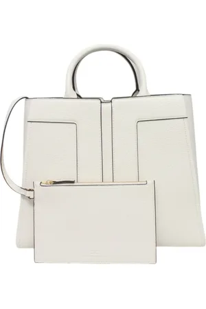 Elisabetta Franchi Chic Ivory Shopper Bag with Contrast Trims
