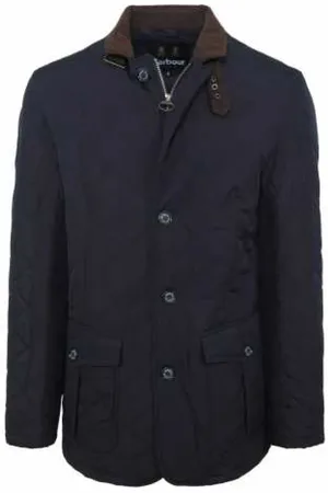 Barbour Blazers, male, , L, Navy Quilted Jacket High Collar Back Slits