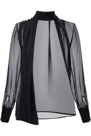 Elisabetta Franchi Blouses, female, , 2XL, Silk Voile Long Sleeve Shirt with Scarf