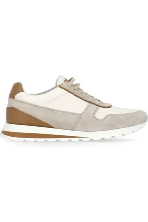Brunello Cucinelli Sneakers, male, , 7 UK, Ivory Leather Trainers with Logo Details