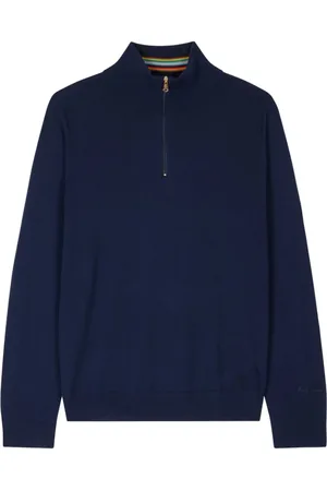 Paul Smith Turtlenecks, male, , S, Navy Merino Wool Zip Neck Jumper