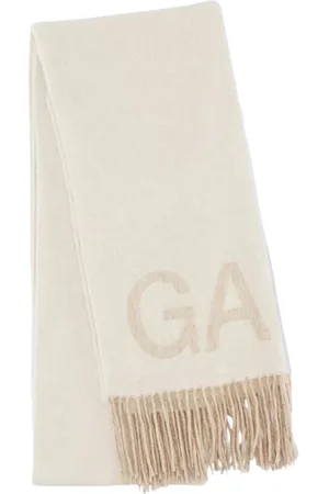 Ganni Winter Scarves, female, , ONE SIZE, Cream Wool Fringed Scarf