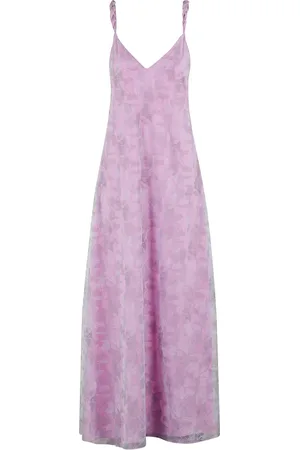 Emporio Armani Maxi Dresses, female, , 2XS, Purple Mesh Embroidered V-Neck Dress
