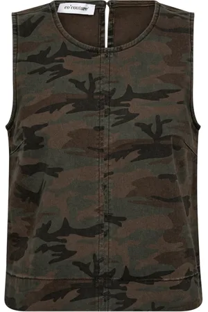 Co`Couture Sleeveless Tops, female, , L, Camouflage Denim Top