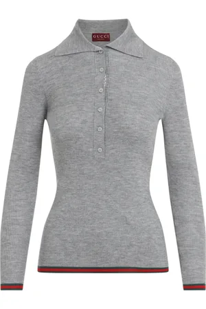 Gucci Cashmere Knitwear, female, , S, Cashmere and Silk Polo Top with Web