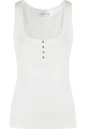 ANINE BING Ivory Ribbed Jersey Tank Top