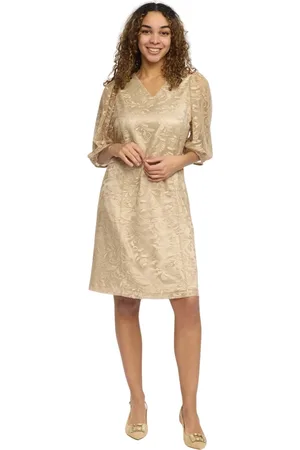 2-Biz Elegant Lace Dress with Mesh Sleeves