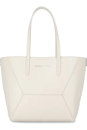 Brunello Cucinelli Tote Bags, female, , ONE SIZE, Ivory Leather Shoulder Bag with Brass Details
