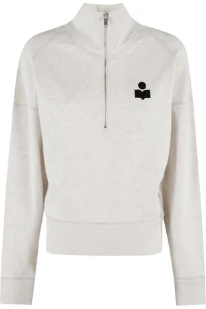 Isabel Marant Zip-throughs, female, , M, Ecru High Neck Sweatshirt with Velvet Logo