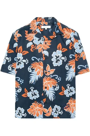 Maison Kitsuné Floral Resort Shirt Navy Blue