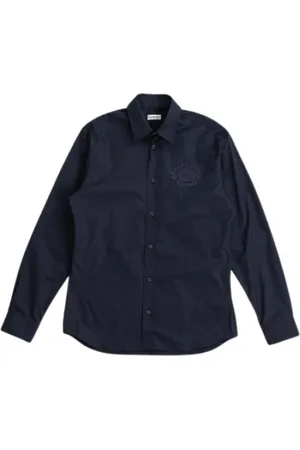 Burberry Casual Shirts, male, , XL, Navy Cotton Popeline Long Sleeve Shirt