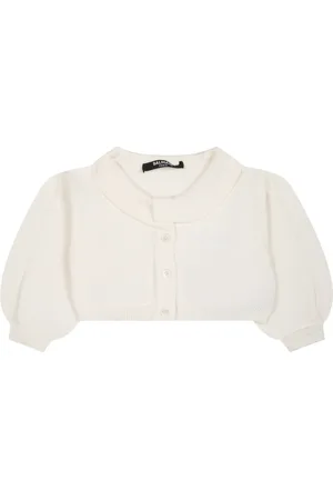 Balmain Cardigans, female, , 3 M, Ruffled Crew Neck Cardigan in Ivory