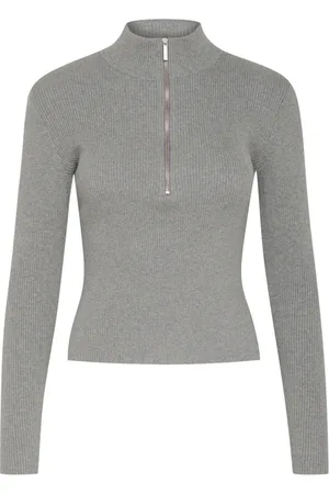 Gestuz Turtlenecks, female, , 2XS, Grey Melange Zipper Pullover Jumper