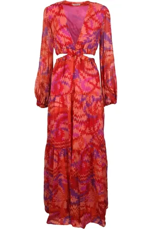 Dondup Chiffon Long Dress with Puff Sleeves