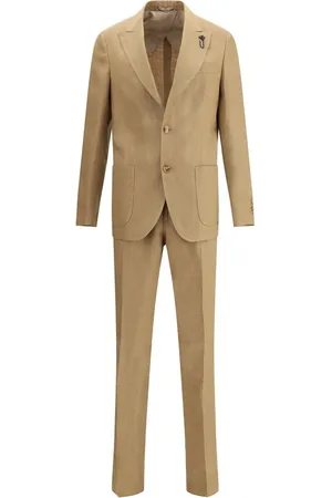LARDINI Single Breasted Suits, male, , L, Contemporary Linen Suit with Peak Lapels