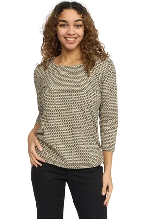 2-Biz Long Sleeve Tops, female, , M, Stylish Sand Blouse with ¾ Sleeves
