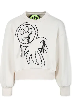 BARROW Embroidered Ivory Sweatshirt with Smiley and Palm Tree