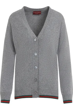 Gucci Grey Melange Cardigan with Web Detail