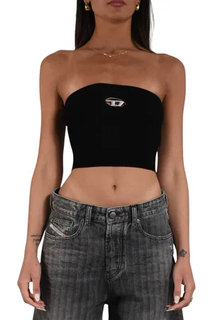 Diesel Sleeveless Tops, female, , XS, Ribbed top with Oval D metal plate