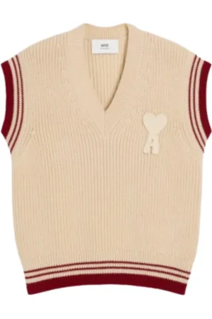 Ami V-neck Knitwear, female, , L, Sleeveless Wool Ribbed College Style Jumper