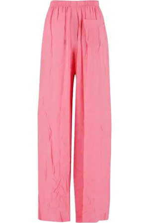 Balenciaga Wide Trousers, female, , XS, Silk Wide-Leg Trousers with Logo Print