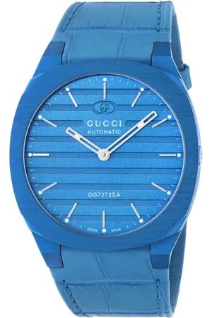 Gucci 40 mm aluminum multi-layered case, brass dial with Interlocking G, alligator bracelet