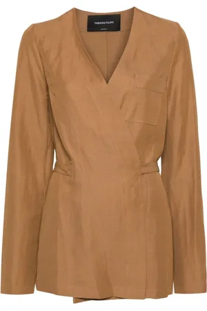 Fabiana Filippi Blouses, female, , M, Twill V-Neck Jacket Sand