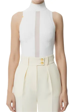 Elisabetta Franchi Sleeveless Tops, female, , L, Ivory Top with Unique Style