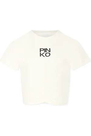 Pinko T-Shirts, unisex, , 6 Y, Ivory Crop T-Shirt with Black Logo