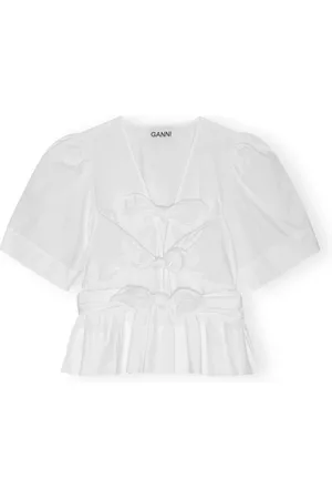 Ganni Blouses, female, , M, Cotton Tie Strap Blouse