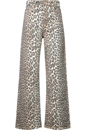 Ganni Wide Jeans, female, , W27, Leopard Print Flared Jeans