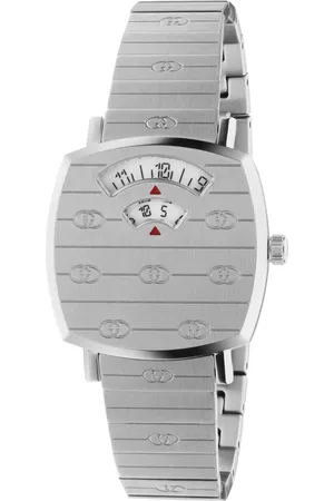 Gucci Watches, female, , ONE SIZE, Ya157501 - Grip Steel case and bracelet with engraved GG, 2 white disks indicating hours and minutes