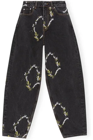 Ganni Bohemian Floral Embroidered Wide-Leg Jeans