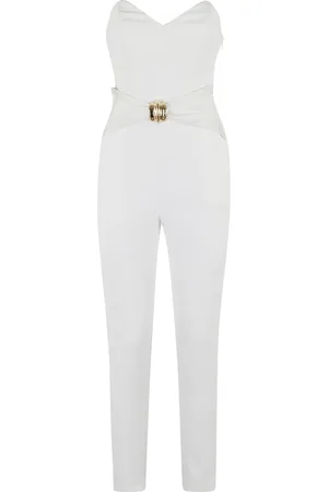 Elisabetta Franchi Jumpsuits, female, , M, Ivory Heart Neck Sleeveless Jumpsuit