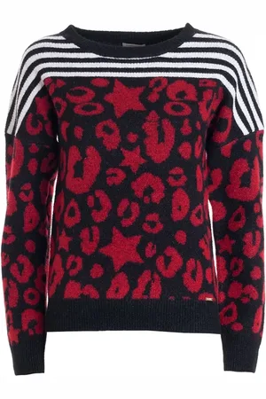Fracomina Round-neck Knitwear, female, , S, Animal Print Striped Crew Neck Top