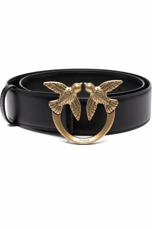 Pinko Leather Belt with Gold-tone Logo