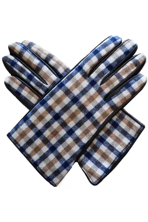 Aquascutum Brown Club Check Wool Leather Gloves