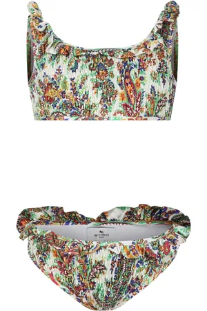 Etro Bikini, female, , 4 Y, Ivory Paisley Bikini with Ruffles
