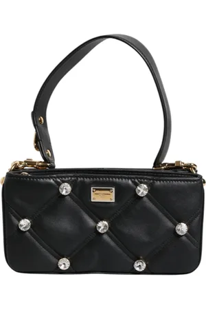 Dolce & Gabbana Handbags, female, , ONE SIZE, Leather Crystal Logo Shoulder Bag