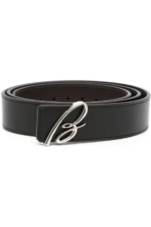 BRIONI Belts, male, , 100 CM, Logo Plate Silver Leather Belt