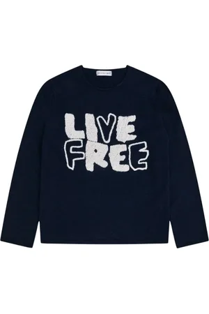 Comme des Garçons Long Sleeve Tops, male, , M, Embroidered Navy Sweatshirt Live Free
