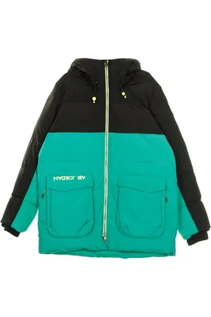 Jordan Long Down Parka Jacket in Black/Green