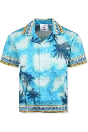 Casablanca Palm Print Cotton Short Sleeve Shirt