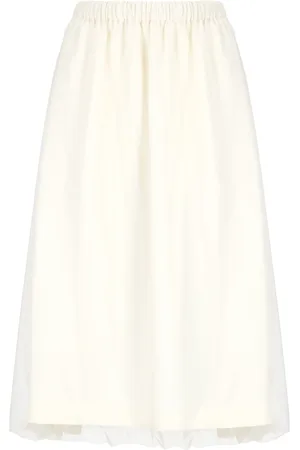 Fabiana Filippi Midi Skirts, female, , S, Ivory Linen Skirt with Tulle Inserts
