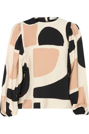 INWEAR Blouses, female, , XL, Neutral Soft Blocks Blouse with Puff Sleeves