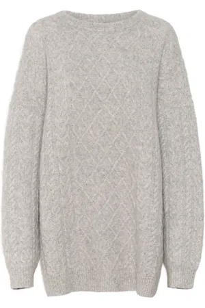 Gestuz Round-neck Knitwear, female, , XS, Diamond Pattern Grey Melange Jumper