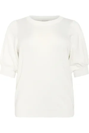Kaffe Round-neck Knitwear, female, , XL, Pleat Pullover Jumper in Chalk